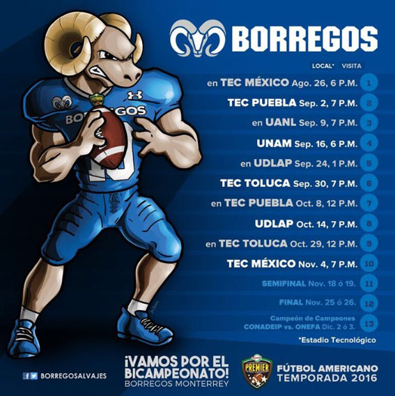Calendario Borregos Monterrey 2016